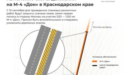 На трассе М-4 «Дон» в Краснодарском крае ограничат движение из-за ремонта